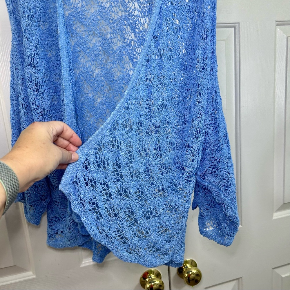 Chico's Linen & Cotton Blend Open Knit Drape Front Drop Shoulder Cardigan Sz XL - Picture 4 of 16